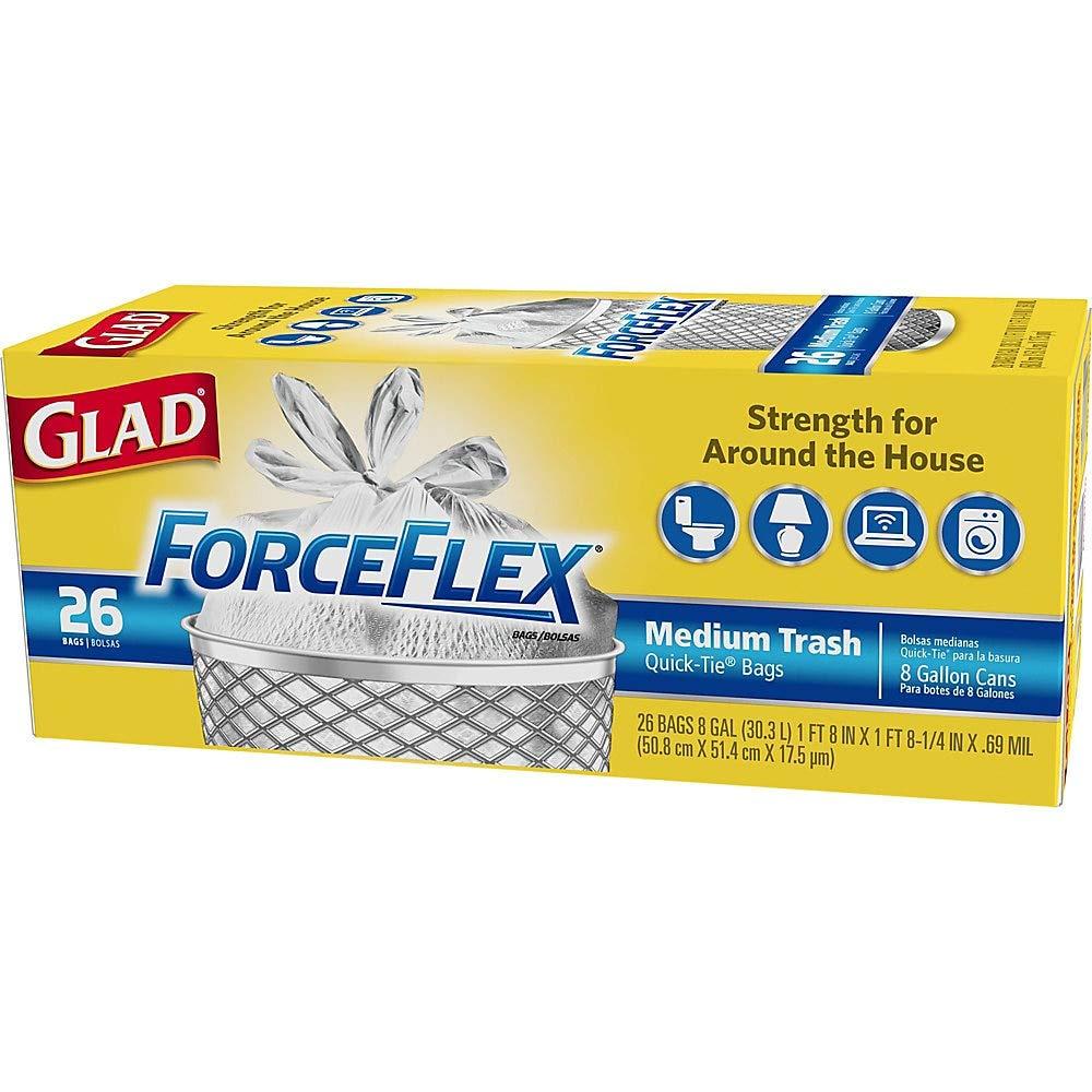 Glad70403 Force Flex Medium Garbage Bag 8 Gallon 26 Count