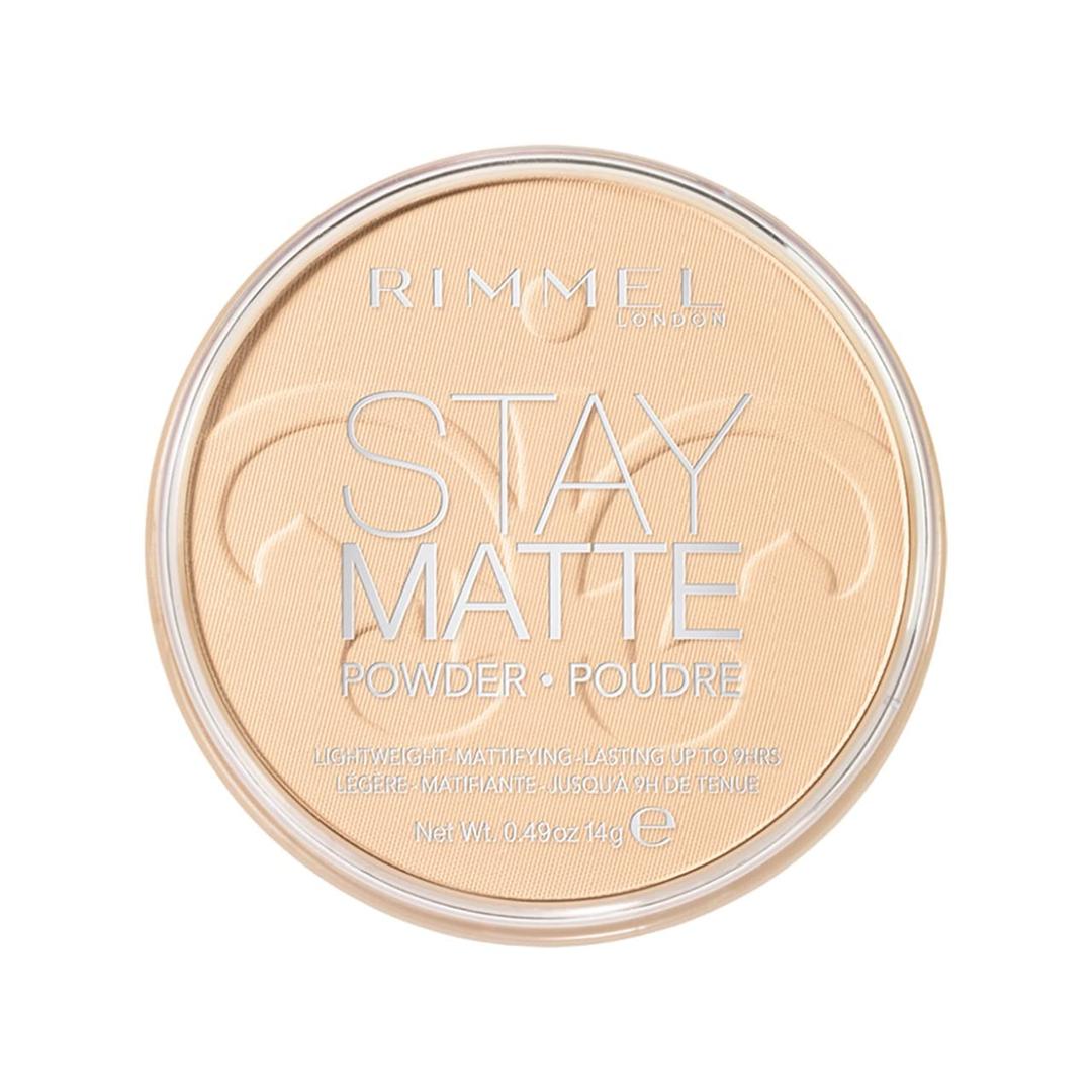 RimmelLondon Stay Matte - 001 Transparent - Pressed Powder, Lightweight, High Coverage, Shine Control, 0.49oz