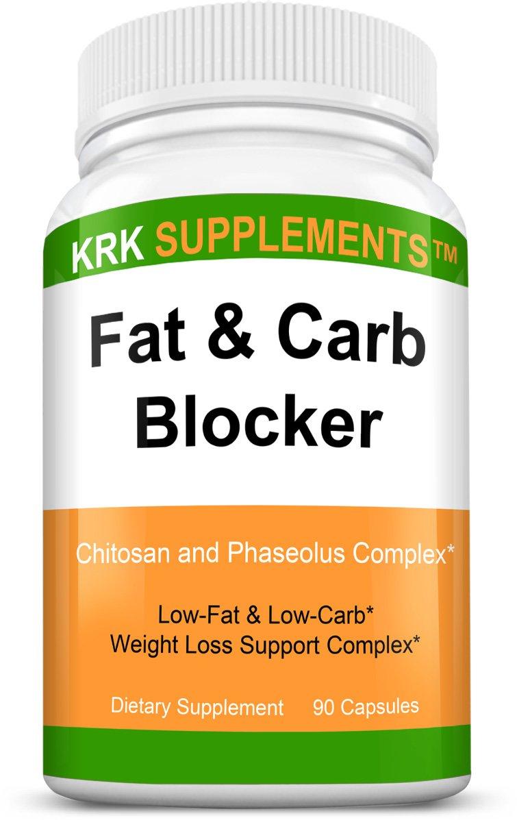 KRK SUPPLEMENTS 1 Bottle Fat and Carb Blocker with Phaseolus Vulgaris (White Kidney Bean Extract) Chitosan Extreme Diet Pills Weight Loss 90 Capsules