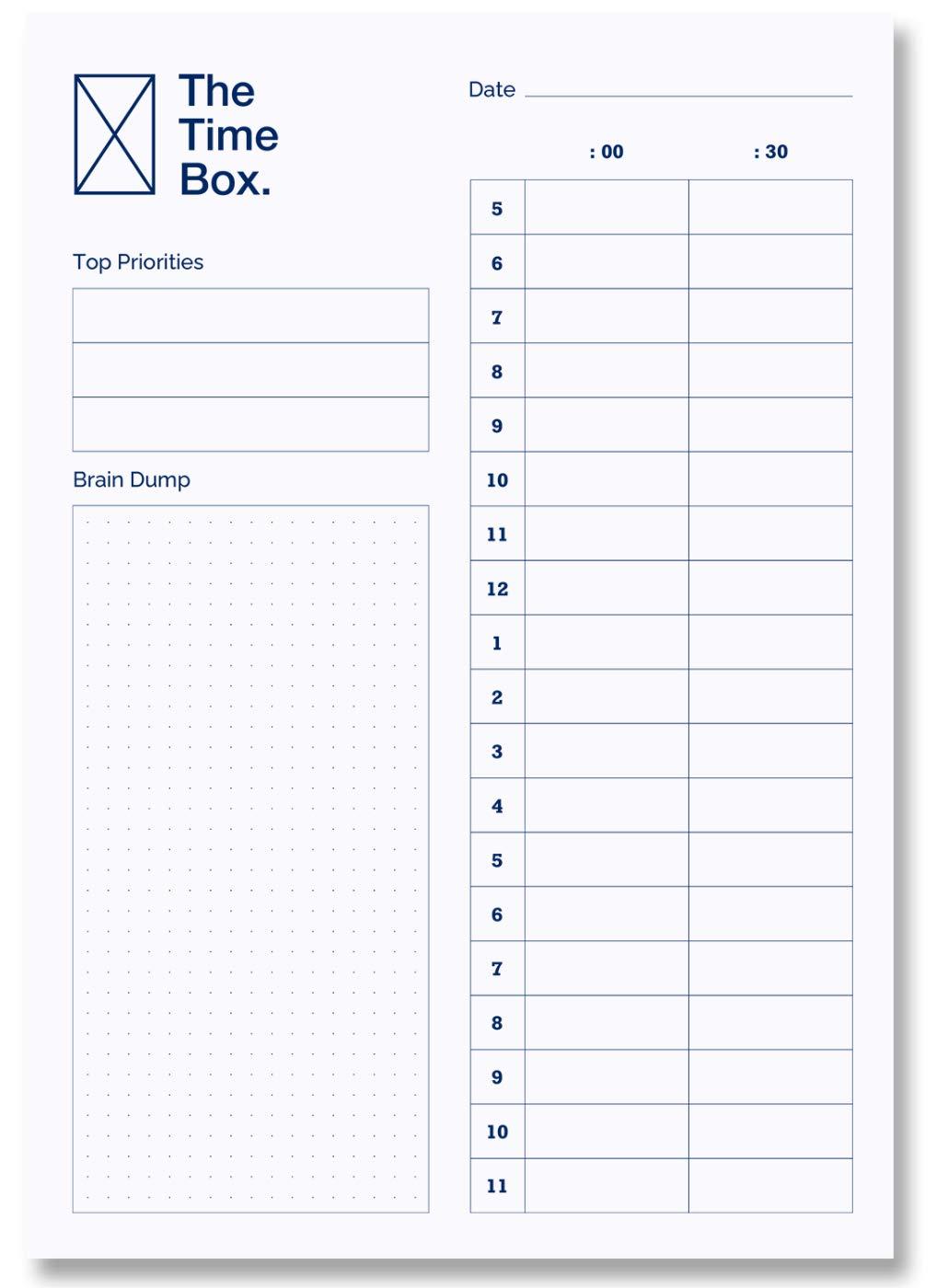 The Time Box Daily Time Management Planner - Time Blocking To Do List Planning Pad, Blank Hourly Notepad - Personal Organizer Notepad for Work - Brain Dump Agenda Notebook - 60 Undated Sheets 7" x 10"