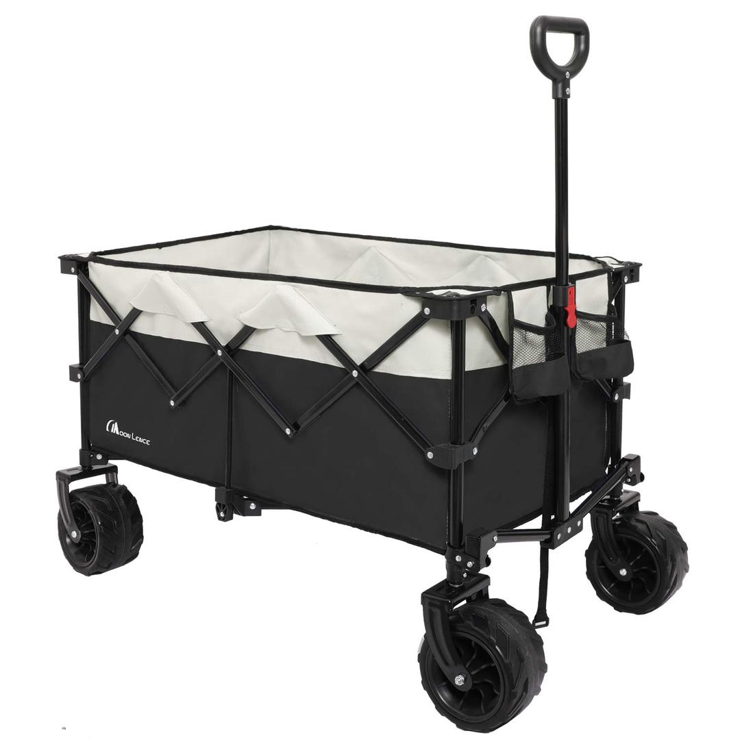 Moon Lence Collapsible Outdoor Utility Wagon Heavy Duty Folding Garden Portable Hand Cart with All-Terrain Beach Wheels, Adjustable Handle & Drink Holders