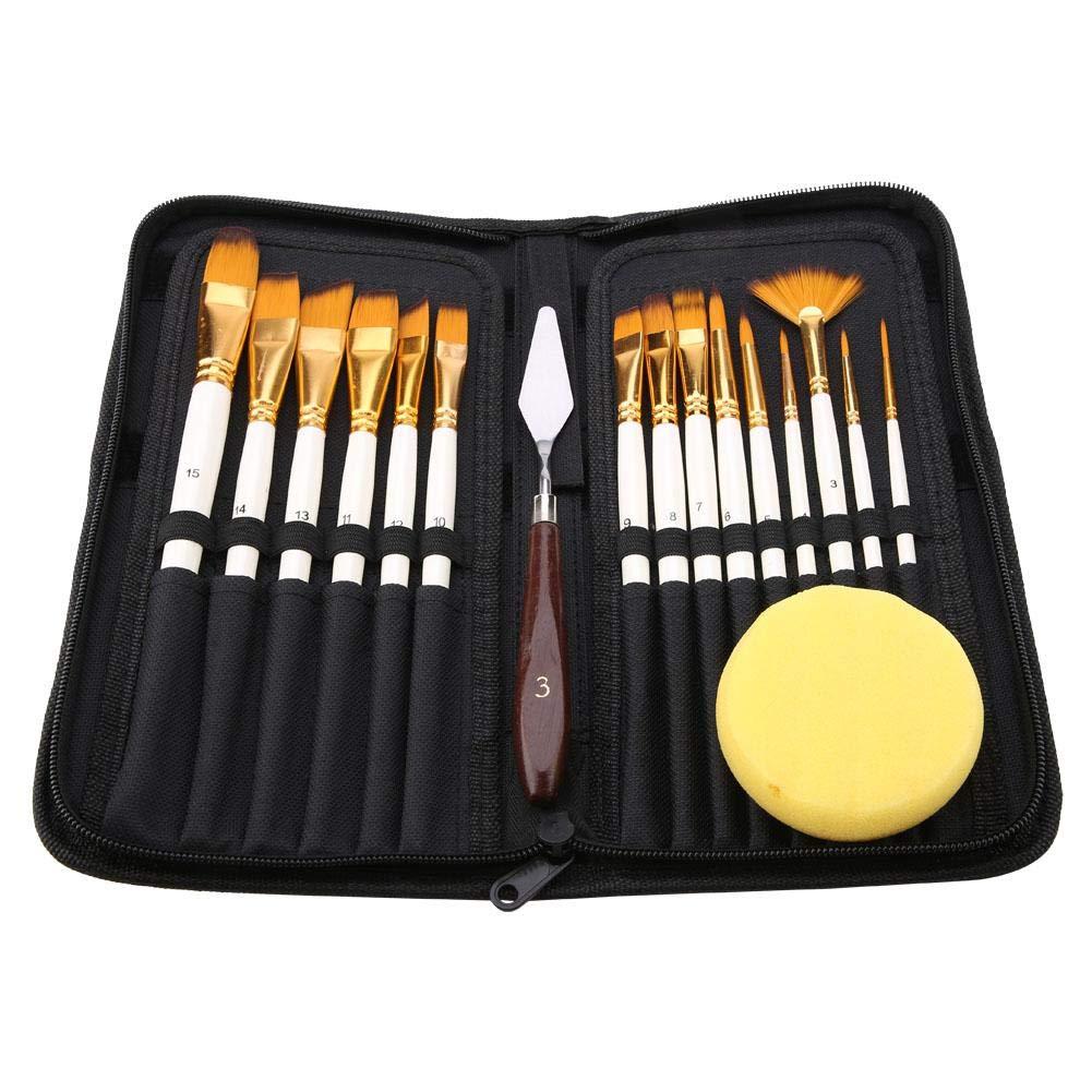 17Pcs Artist Paint Brush Set with Carrying Black Case Knife Sponge for Watercolor Oil Acrylic Drawing Painting