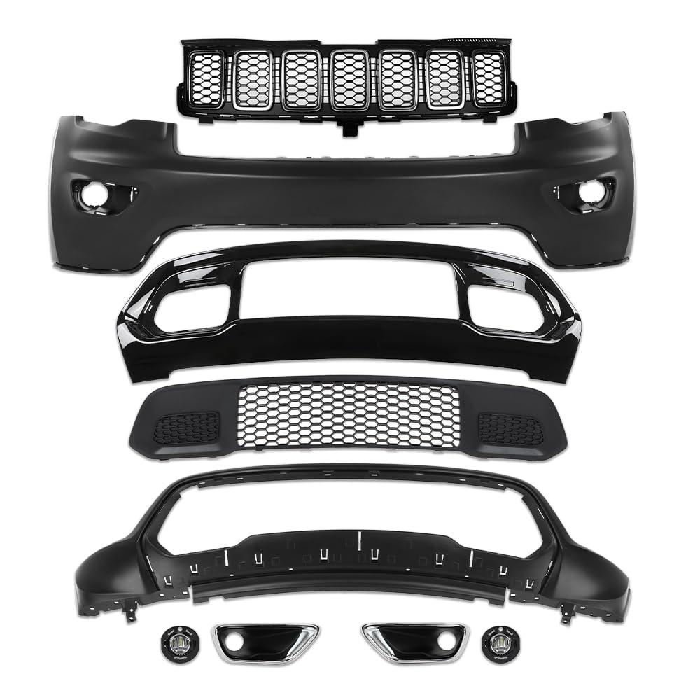 PIT66 Front Bumper Cover Set Compatible with Jeep Grand Cherokee 2016-2022，5YL30TZZAA, 68261710AA, 68261711AA, 68262001AA