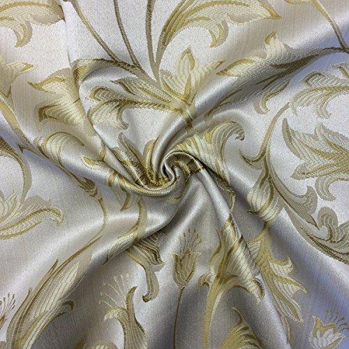 Jacquard Damask Bloom Brocade Fabric 118'' Wide (White/Beige)