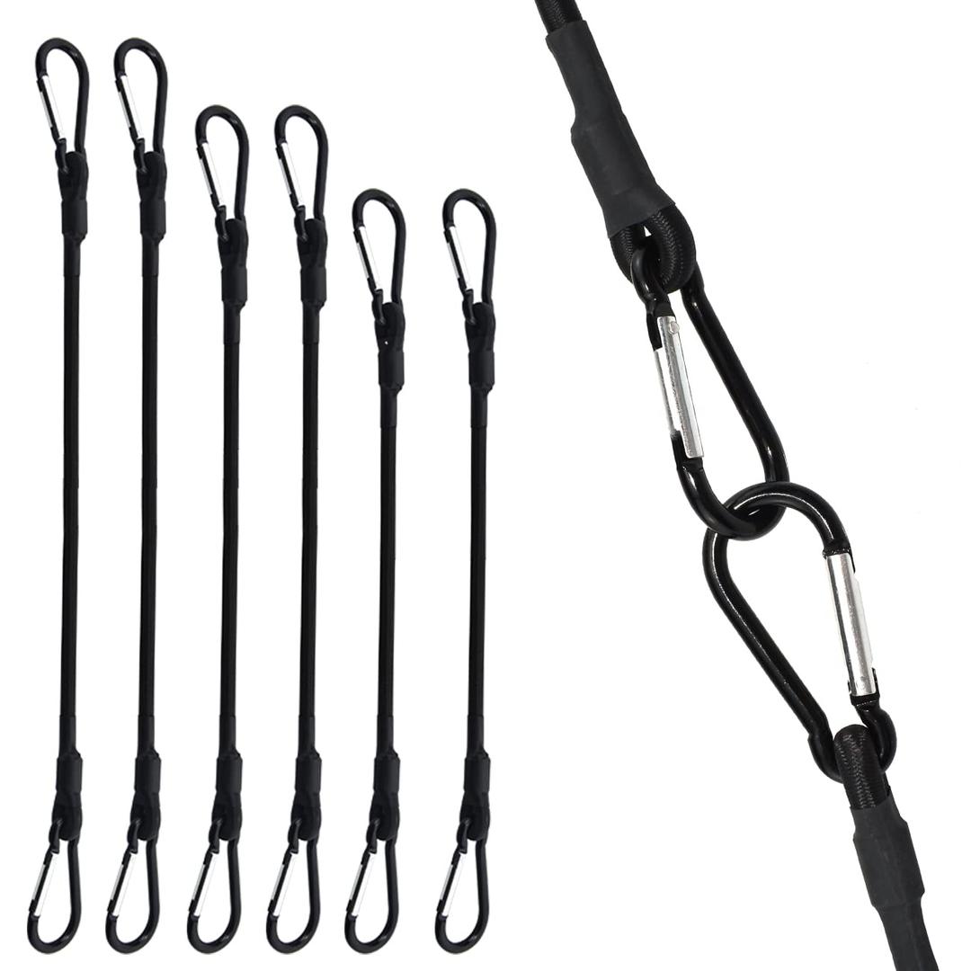 Bungee Cords with Carabiner Hooks, SDTC Tech 6-Pack Black Heavy Duty Bungee Straps 18“, 24”, 36“ Elastic Tie Downs Straps for Tents, Cargo, Kayak Boat, Bikes Rope Tie, Tarp, Luggage