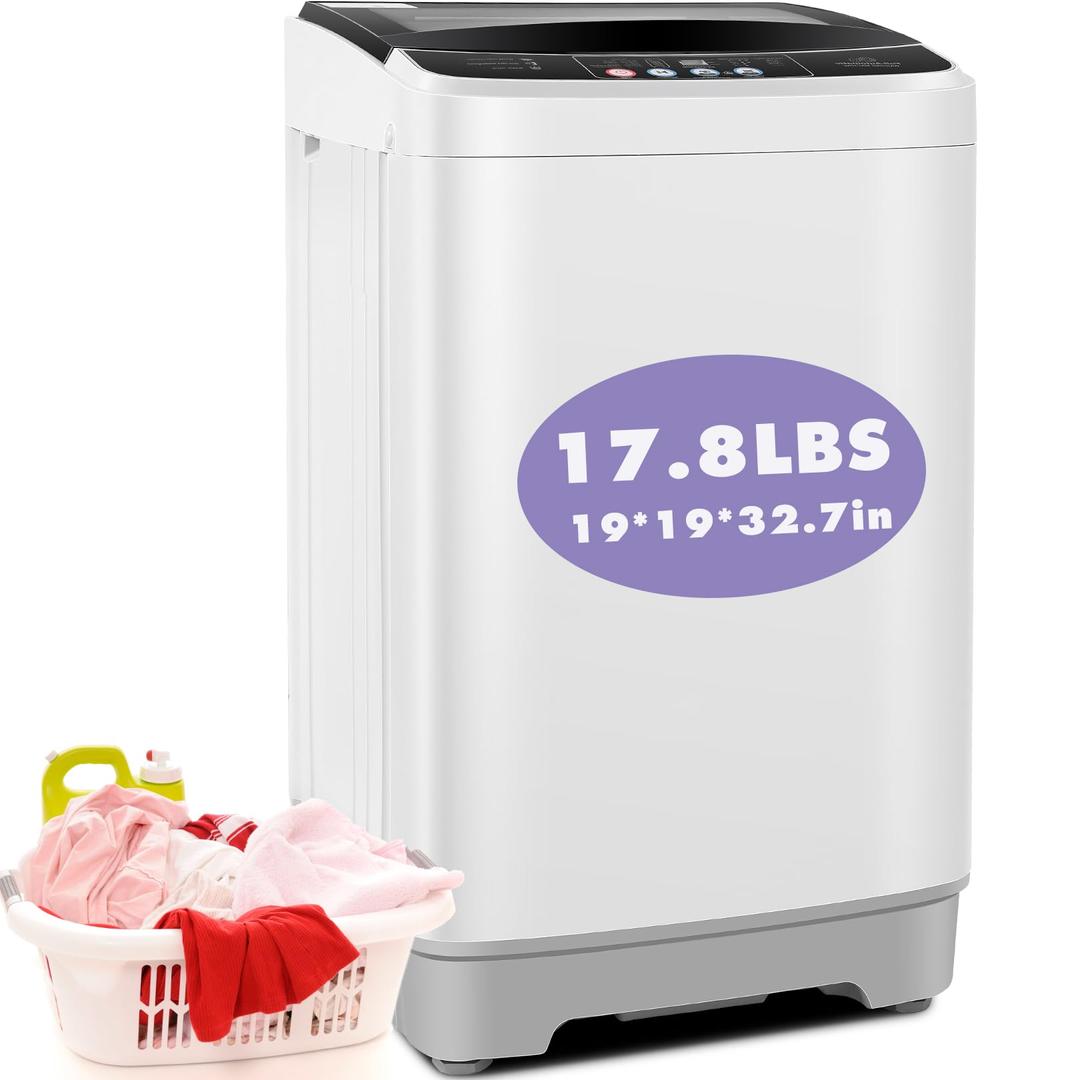 Nictemaw Portable Washing Machine 17.8Lbs Capacity 2.4 Cu.ft Portable Washer Machine with 10 Programs 8 Water Levels Mini Washing Machine for Apartments Dorms Rvs-Glass Cover