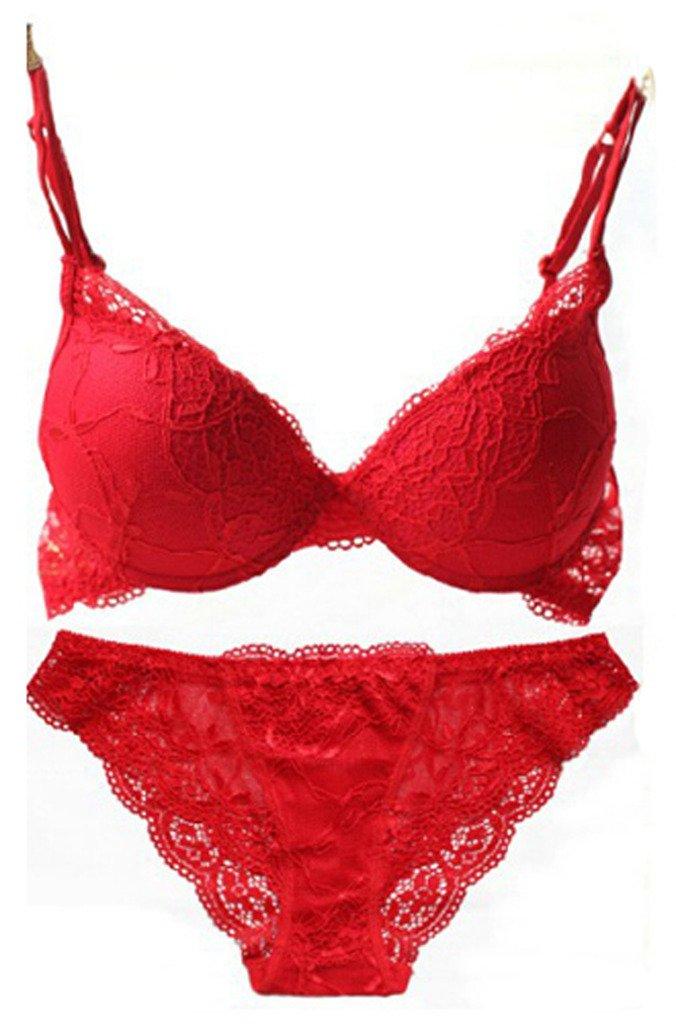 Women's Solid Lace Push up Bra Set