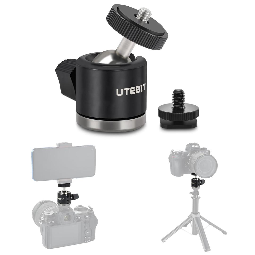 UTEBIT Mini Ball Head, Tripod Head with 1/4" hot Shoe, 360° Rotatable Ball Heads Camera Mount Adapter, Aluminium 20mm Ballhead Compatible with Tripods, Monopods, HTC Vive, SLR Cameras Loading 6.6lb