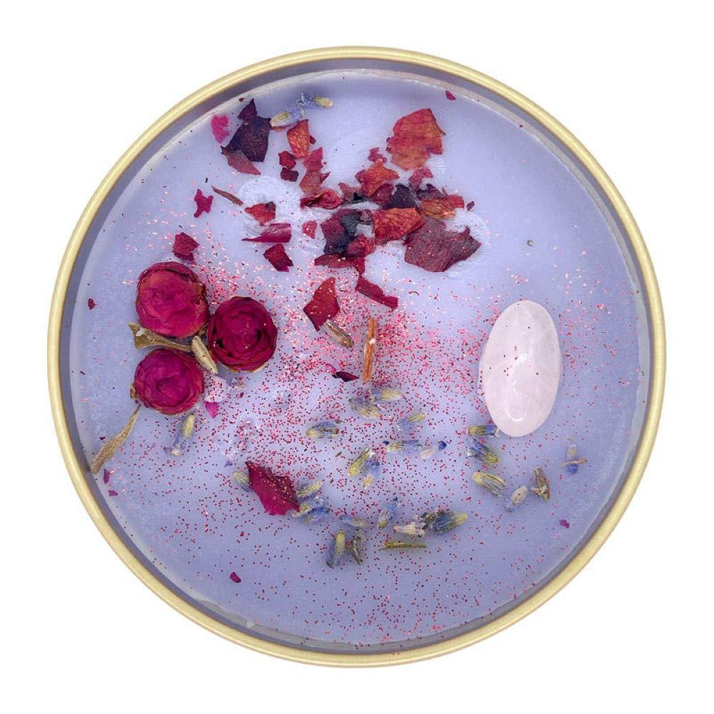 Gemstone Candles - Infused with Healing Rose Quartz Crystals and Hand Placed Dried Flowers. Scented with Soothing Fig in Natural Soy Wax. Burns with an Elegant Wooden Wick. 8oz