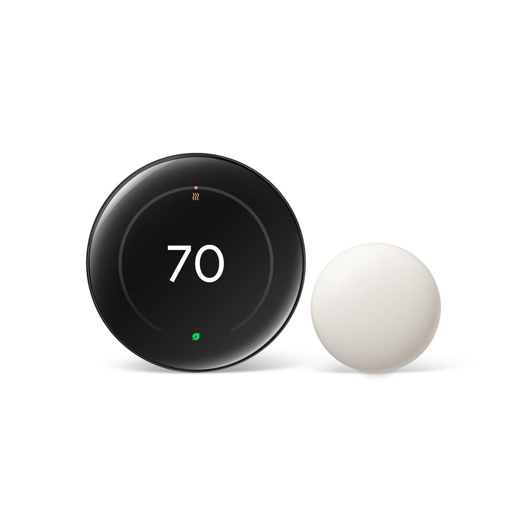 GoogleNest Learning Thermostat (4th Gen, 2024) with Nest Temperature Sensor - Energy Saving Smart Thermostat with Adaptive Eco - Works with Alexa and Google Home App - Polished Obsidian