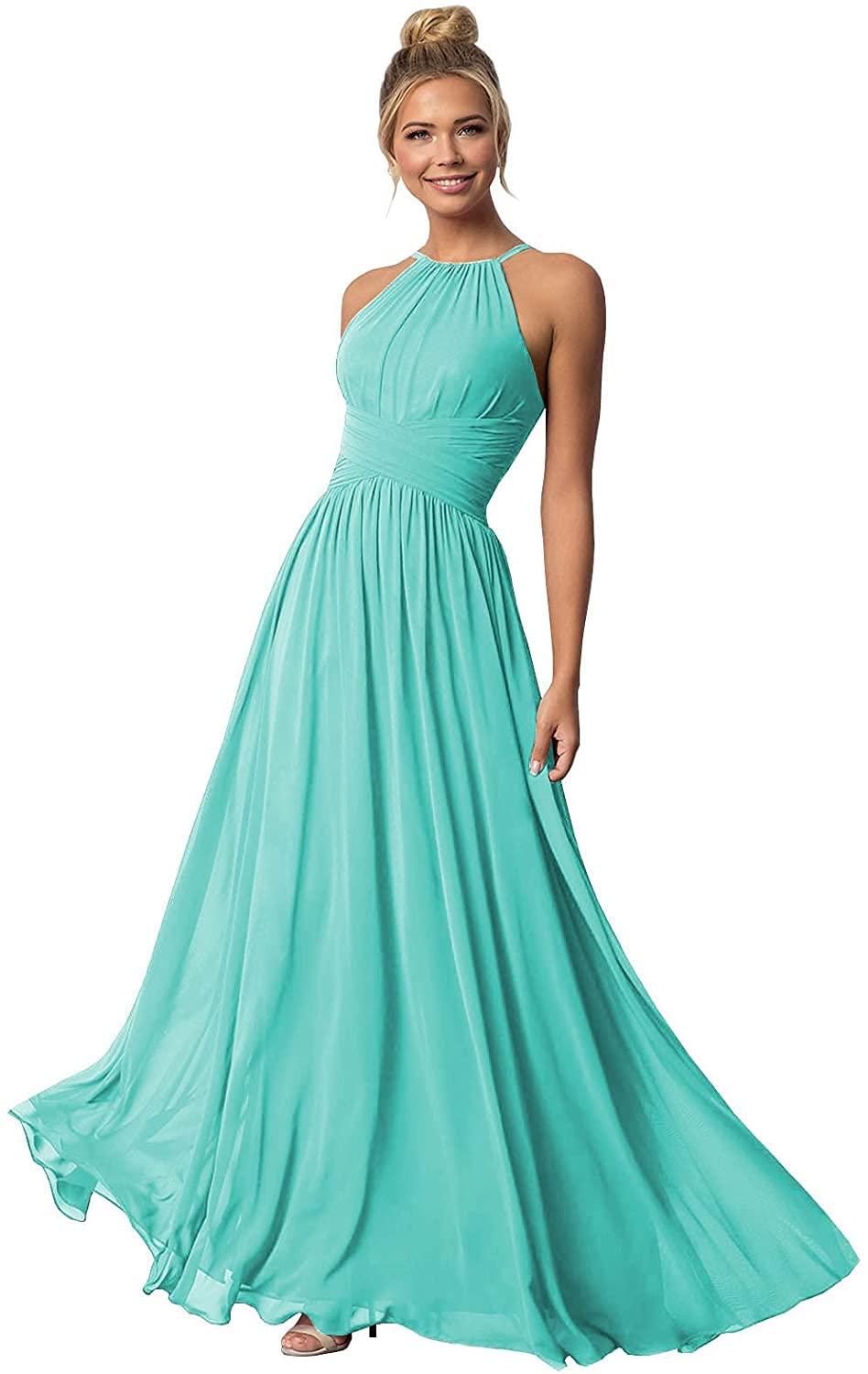 ClothfunWomen's Halter Bridesmaid Dresses Long Chiffon Formal Dresses Evening Party Dress 2024