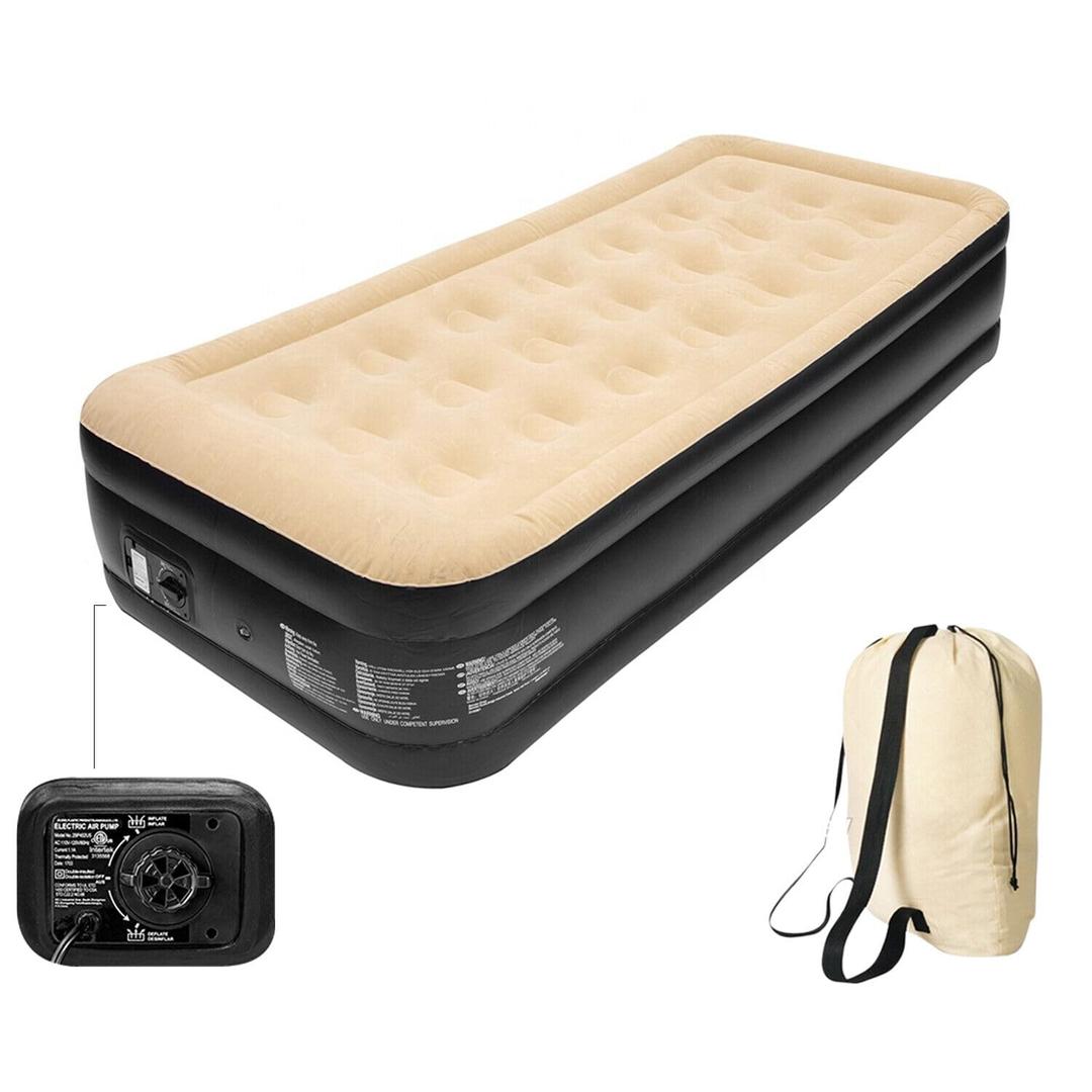 TrendiInflatable HIGH Pillow Raised Single Flocked AIR Bed Mattress AIRBED with Built in Electric Pump