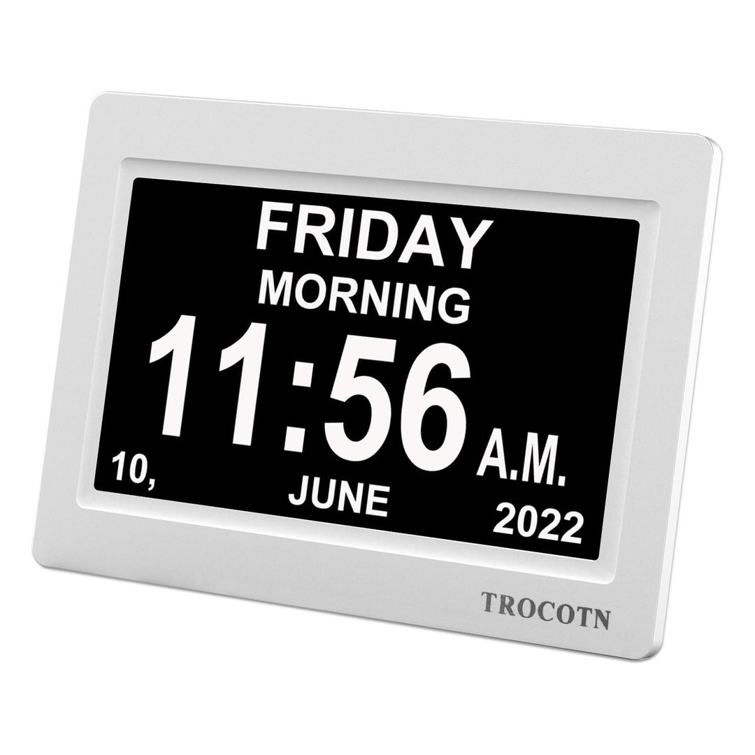 TROCOTN dementia clock, digital clock with date and day for elderly, alzheimers clock day clock large display calendar clock (7 Inches White)