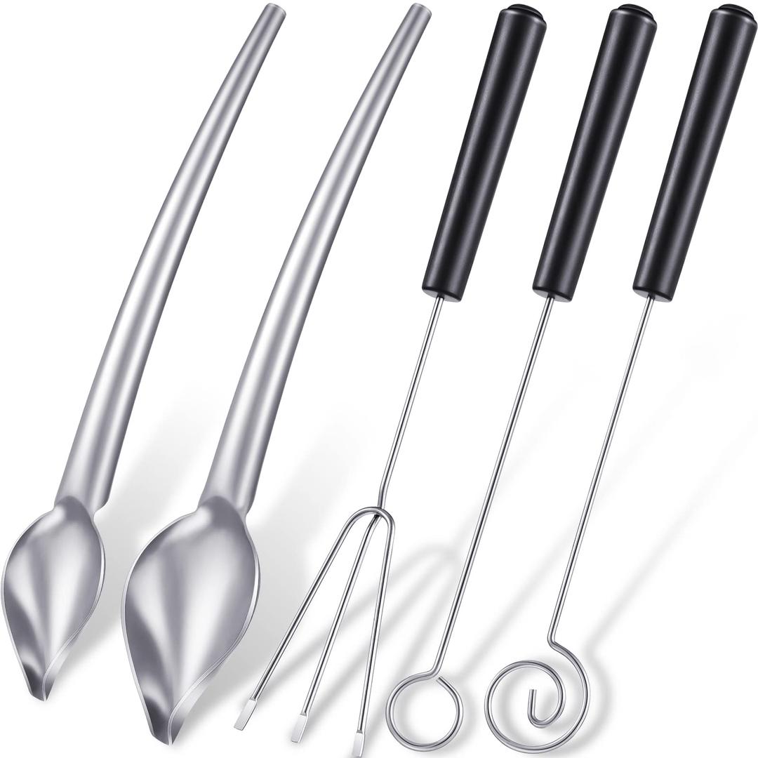 Patelai 3 Pieces Candy Dipping Tools Chocolate Dipping Fork Spoons Set 2 Pieces Culinary Decorating Spoons Chef Art Pencil for Decorative Plates Stainless Steel Chef Spoon (Classic Style)