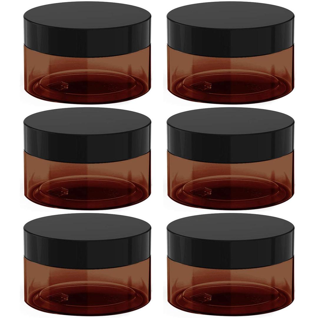 1 oz Amber Plastic Cosmetic Jars Leak Proof Container with Black Lid for Cream, Lotion, Powder, ointment, Beauty Products etc, 6 Pcs.