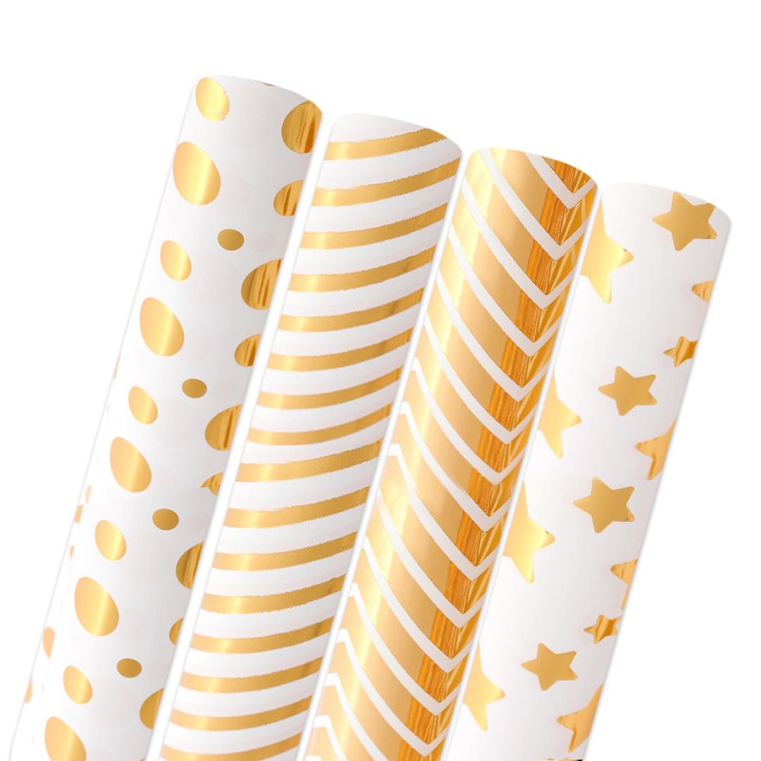 Nozibye Gift Wrapping Paper - 4-Pack Gift Wrap Rolls with Festive Packaging and Designer Patterns, 50cm × 70cm, Ideal for Holiday Decorations, Birthday Supplies, Party Accessories (star)