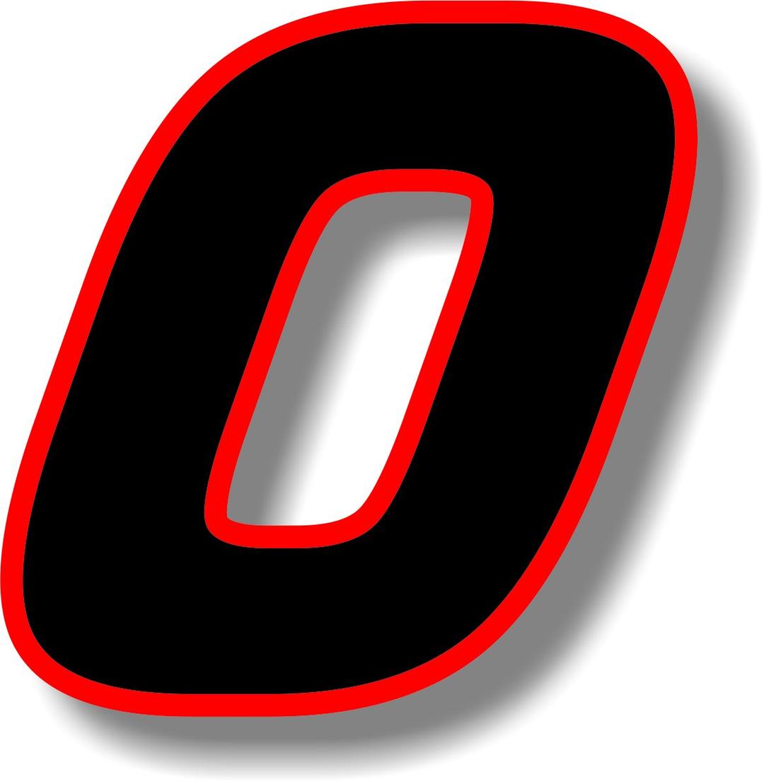 Vinyl sticker/decal Black (Red outline), square font, race number 0 (Height: 4 inches)