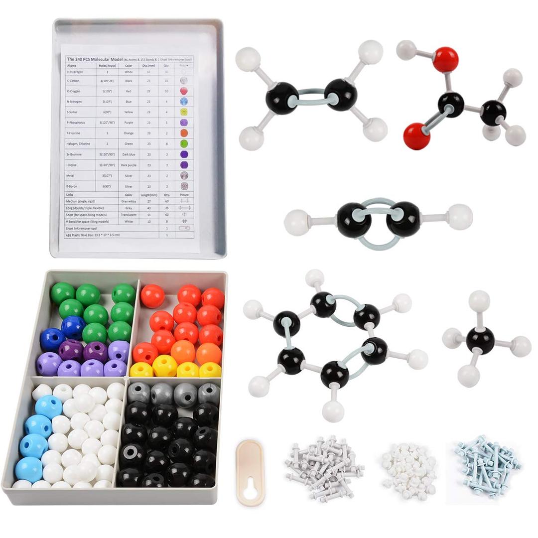 Organic Chemistry Model Kit (239 Pieces), Molecular Model Kit with 86 Atoms & 153 Bonds Chemistry Set Model Kits Pack Atom Models for Teachers Students Science and Chemistry Class with Remover