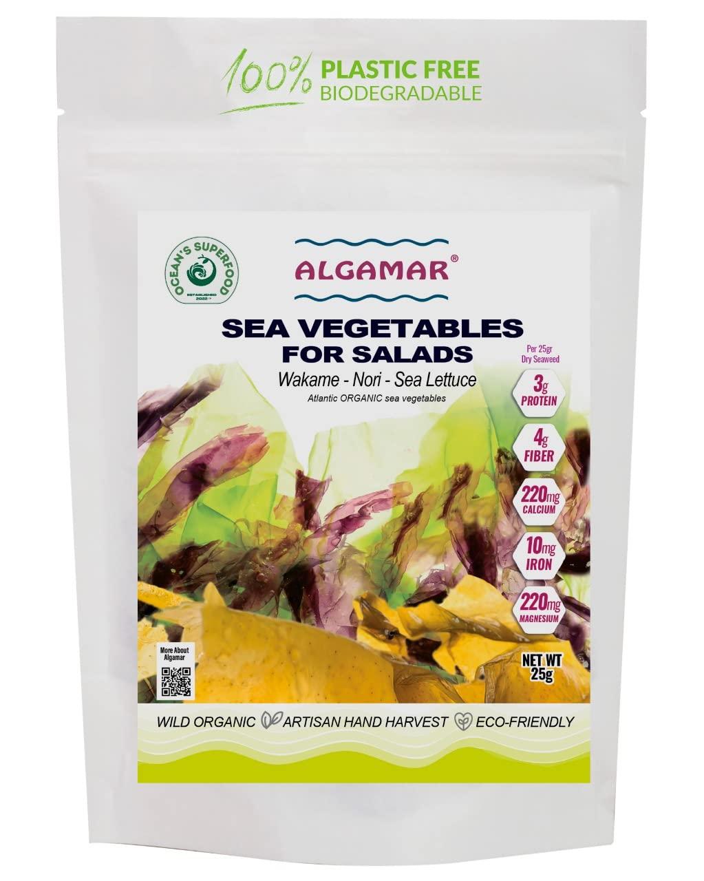 ALGAMAR Sea Vegetables for Salad 25g - Best Combo of Wakame, Nori, and Sea lettuce for Seaweed Salad - Organic, Gluten free, Vegan and Eco Friendly - Full of Vitamins, Minerals and Antioxidants