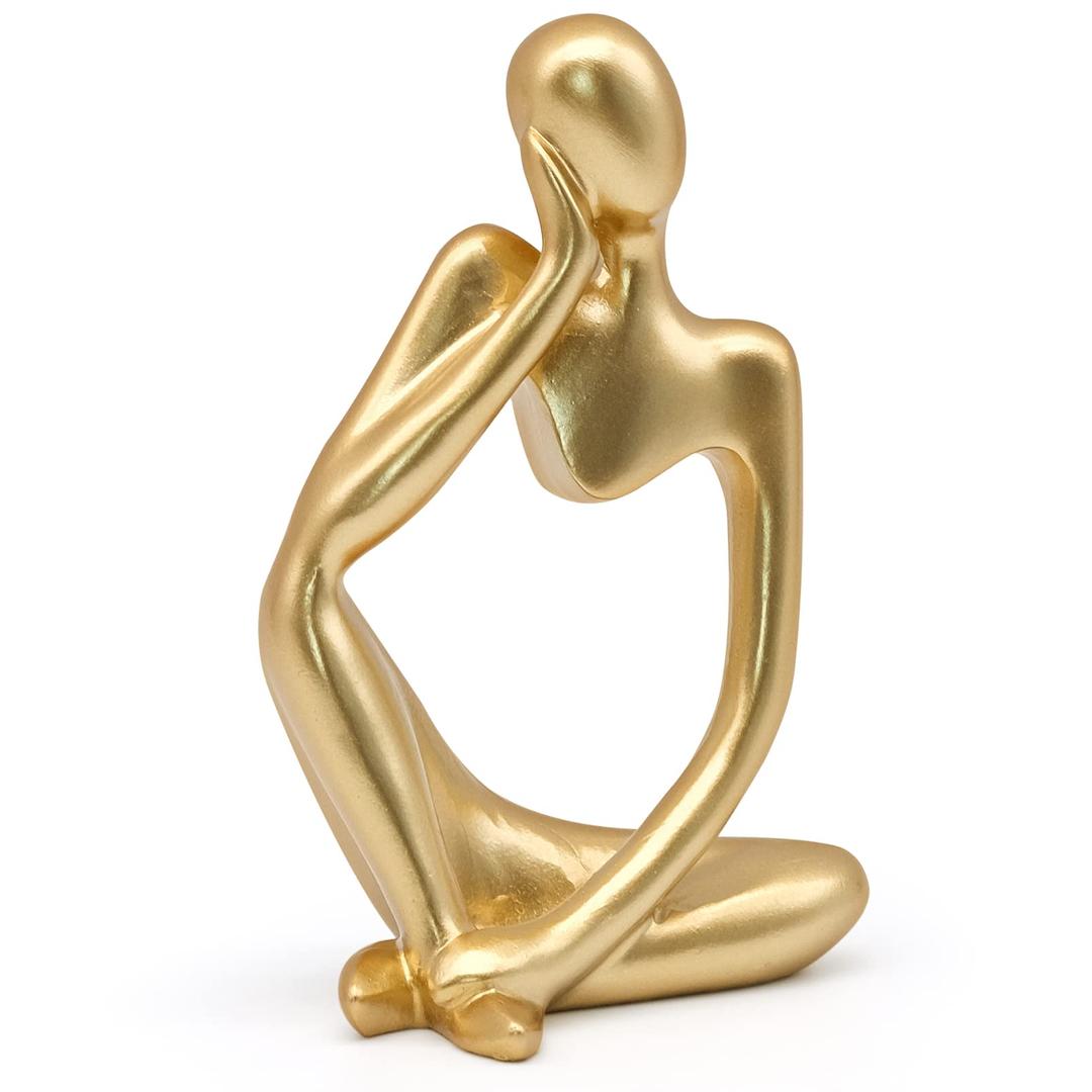 inheming Gold Thinker Statue Decor, Modern Abstract Art Sculpture, Thinker Figurines Collectible Accents Decoration for Shelf Bookshelf Office Desktop Decor