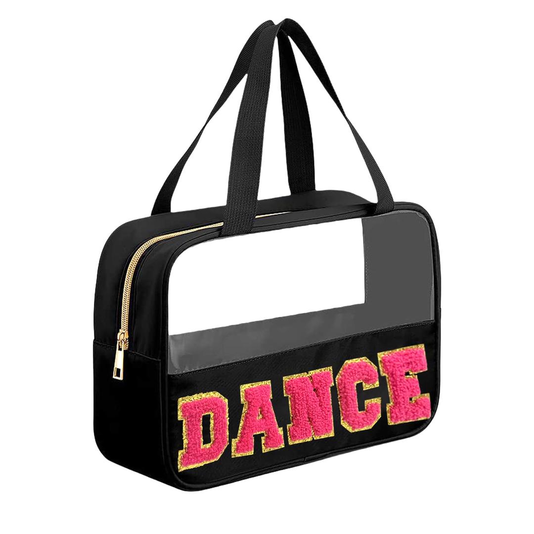 Chenille Letter Dance Bag Dance Recital Gifts for Dance Teacher Clear Ballet Dance Makeup Bag with Handle and Zipper Waterproof Nylon Portable Toiletry Bag, Dance Competition Must Haves