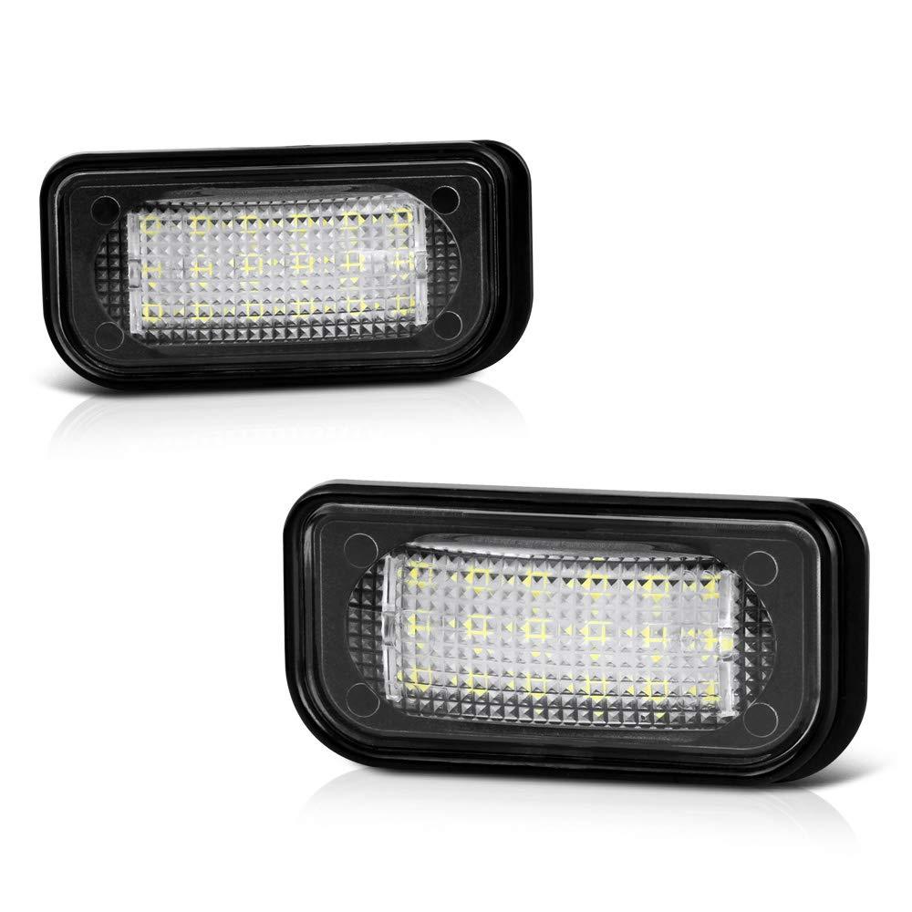 VIPMOTOZ Full LED License Plate Light Tag Lamp Housing Assembly Replacement Pair For 2001-2007 Mercedes Benz W203 C-Class Sedan - 6000K Diamond White, 2-Pieces