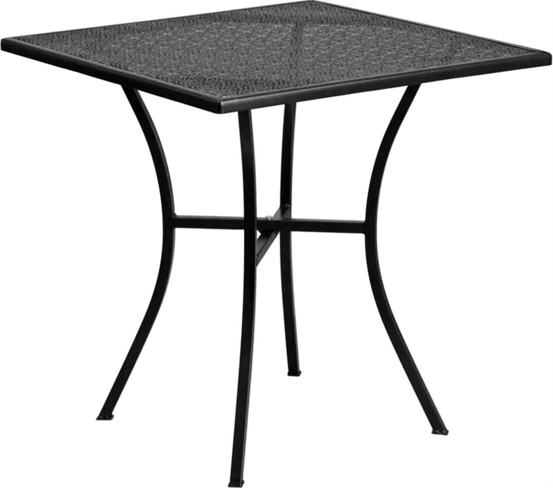 Flash Furniture Oia 28" Commercial Grade Steel Patio Table, Modern Square Rain Flower Design Outdoor Dining Table, Black