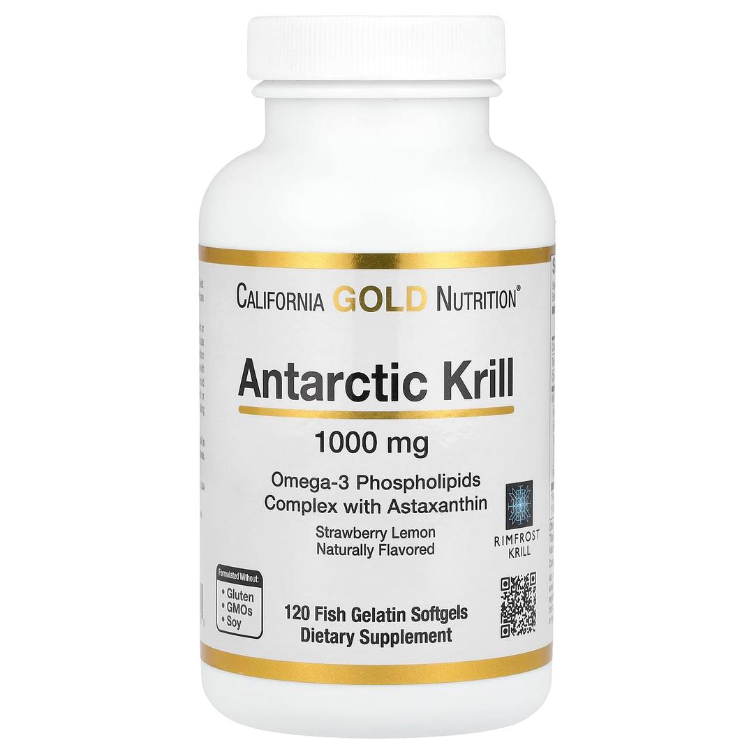 Antarctic Krill Oil, Omega-3 Phospholipids with Naturally Occurring Astaxanthin, Natural Strawberry & Lemon Flavor, Non GMO, 1,000 mg, 120 Fish Gelatin Softgels