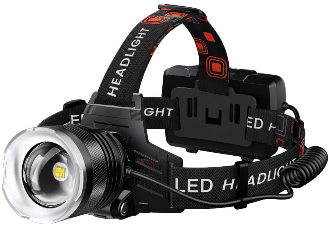 LED Rechargeable Headlamp, 900000 Lumens Super Bright with 5 Modes & IPX7 Level Waterproof USB Rechargeable Zoom Headlamp, 90° Adjustable for Outdoor Camping, Running, Cycling, Climbing