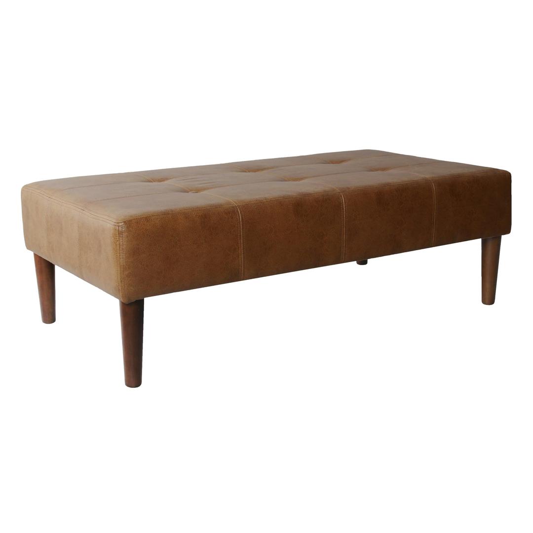 HomePop Tufted Decorative Bench, Light Brown Vegan Leather