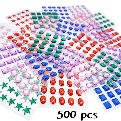 Tytroy 500PC Multi Color Self Adhesive Craft Jewels Flat Back Rhinestone Stickers Crystal Gems (500 pcs)