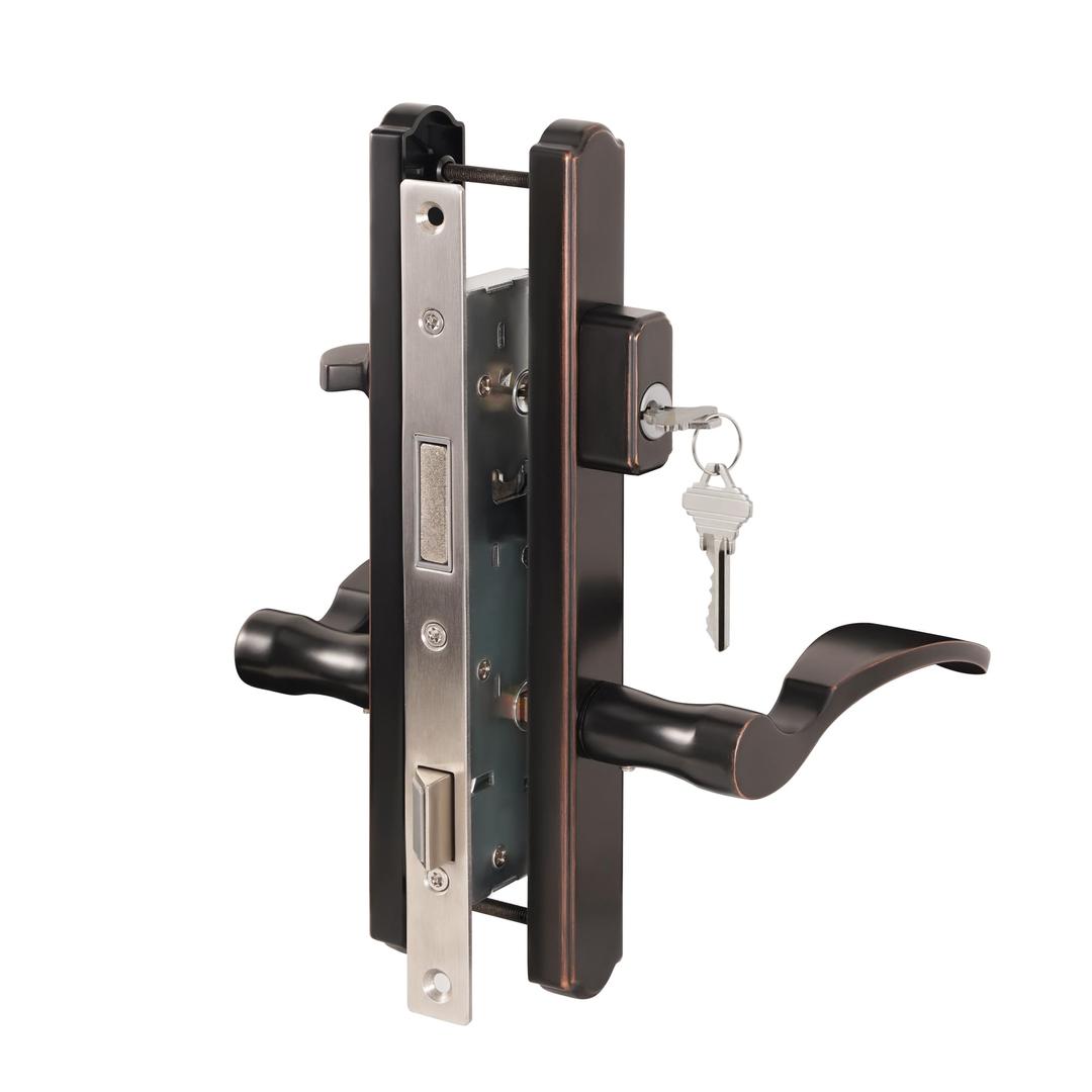 Hinged Patio Door Handle System Filled with Lever Handle Mortise Lock Set Universal Left and Right Entry Doors Handle （Oil Rubbed Bronze）