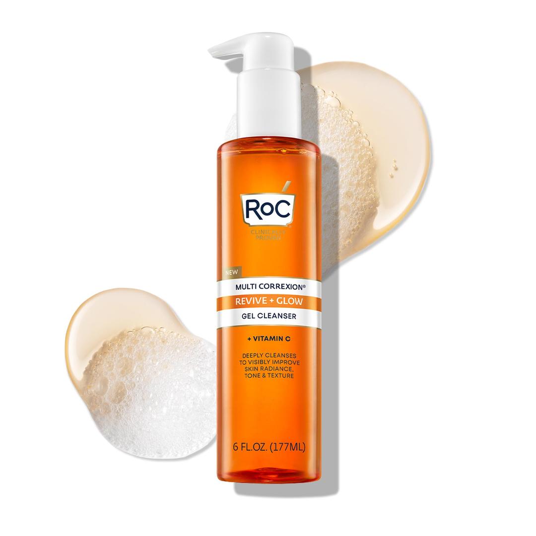 RoCMulti Correxion Revive + Glow Gel Facial Cleanser With Vitamin C, & Glycolic Acid, Paraben-Free, Sulfate-Free Skin Care, 6 Ounces