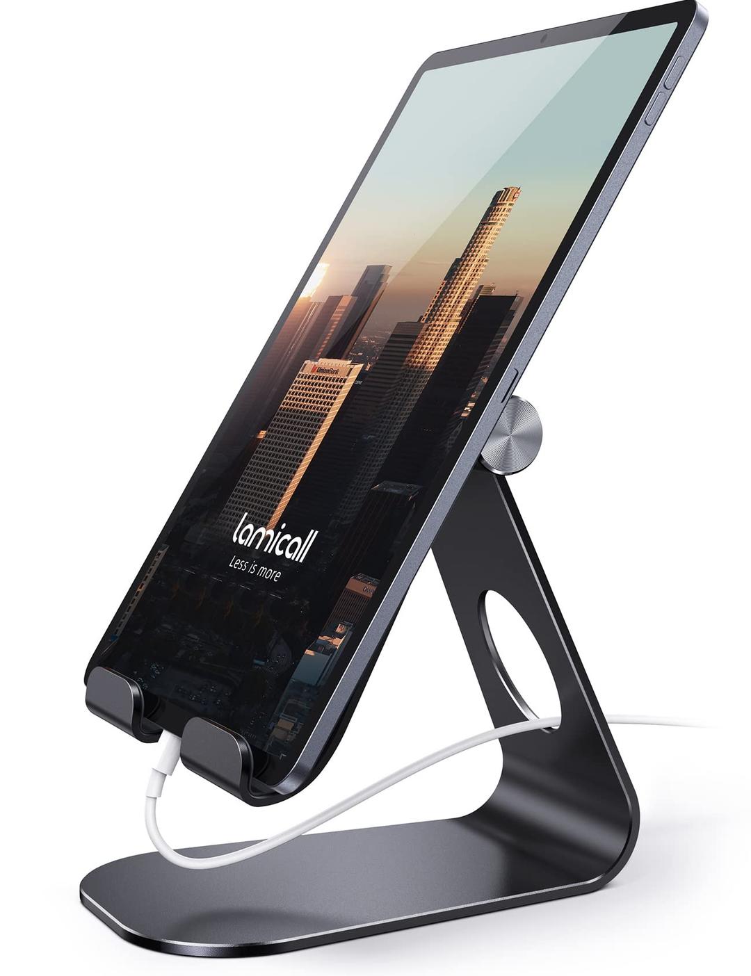 LamicallTablet Stand Adjustable, Tablet Holder : Desktop Tablet Accessories Holder Dock Compatible with 4-13" Tablet Such as iPad Pro 11, 9.7, 10.5, Air Mini 2 3 4, Kindle, Nexus, E-Reader, Black