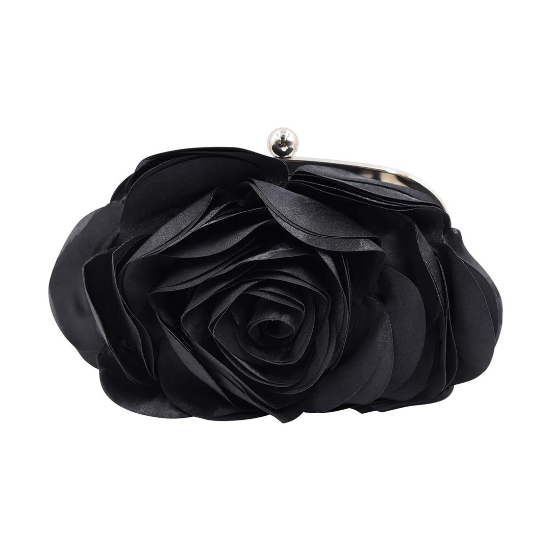 JAMBHALAMini Women Rose Clutch Bags Evening Handbag with Detachable Chain for Wedding Party