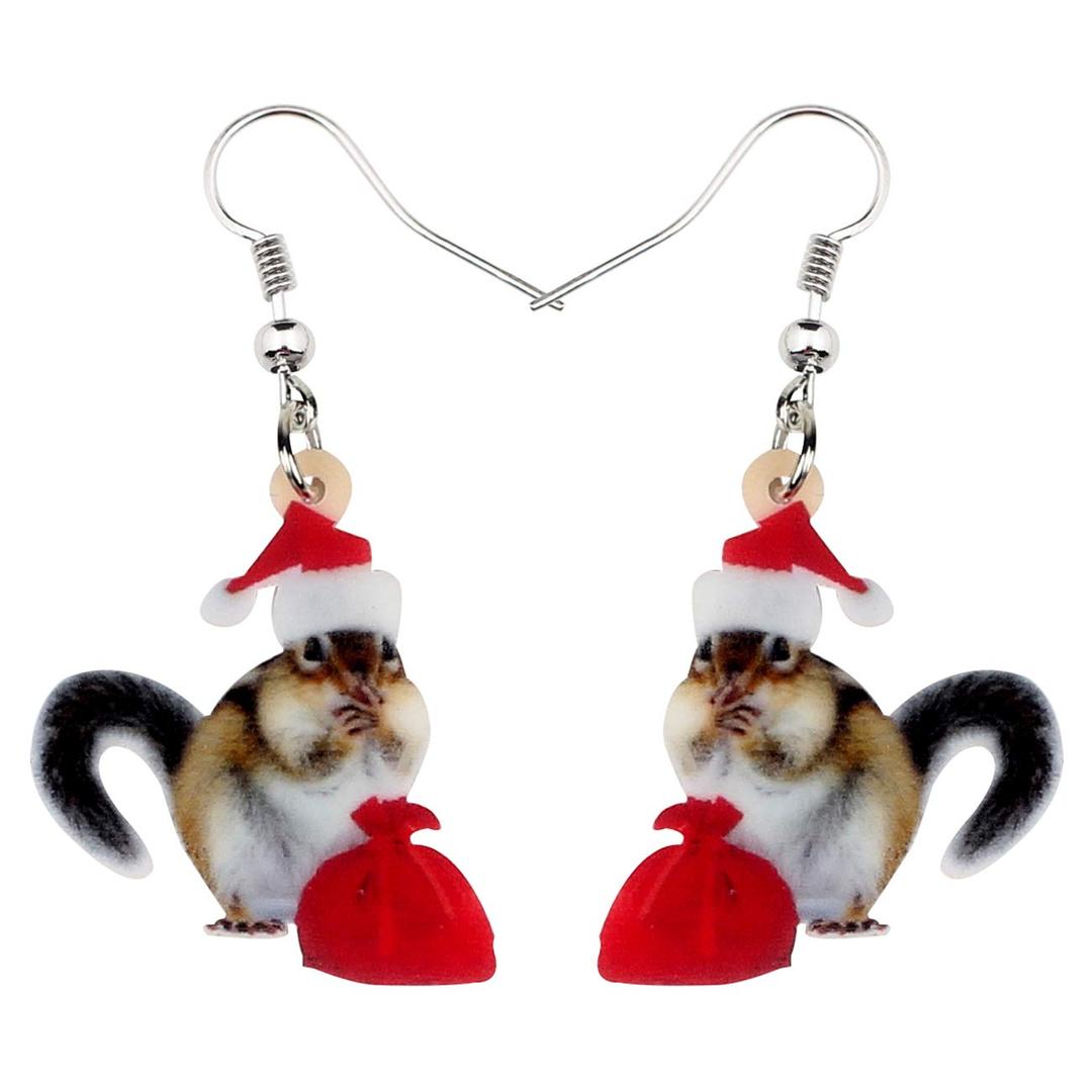 NEWEIChristmas Squirrel Earrings Acrylic Squirrel Dangle Jewelry For Women Kids Girls Charm