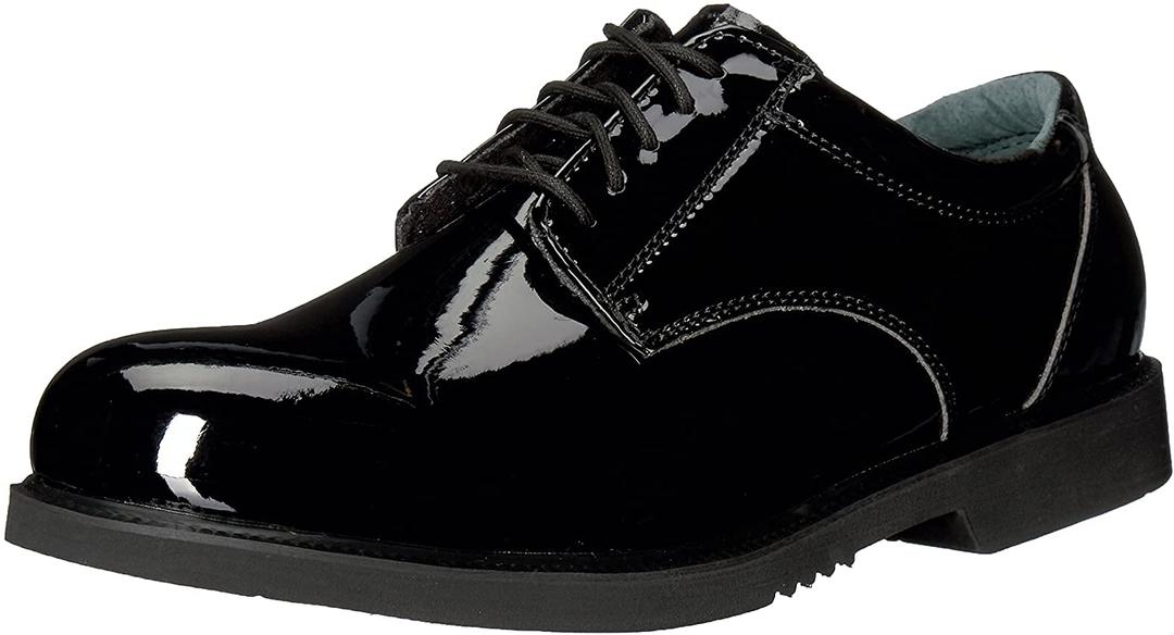 Thorogood Uniform Classics High-Gloss Black Poromeric Oxford Dress Shoes for Men and Women with EVA Cushion Flex Footbed and Non-Marking Non-Slip Rubber Outsole