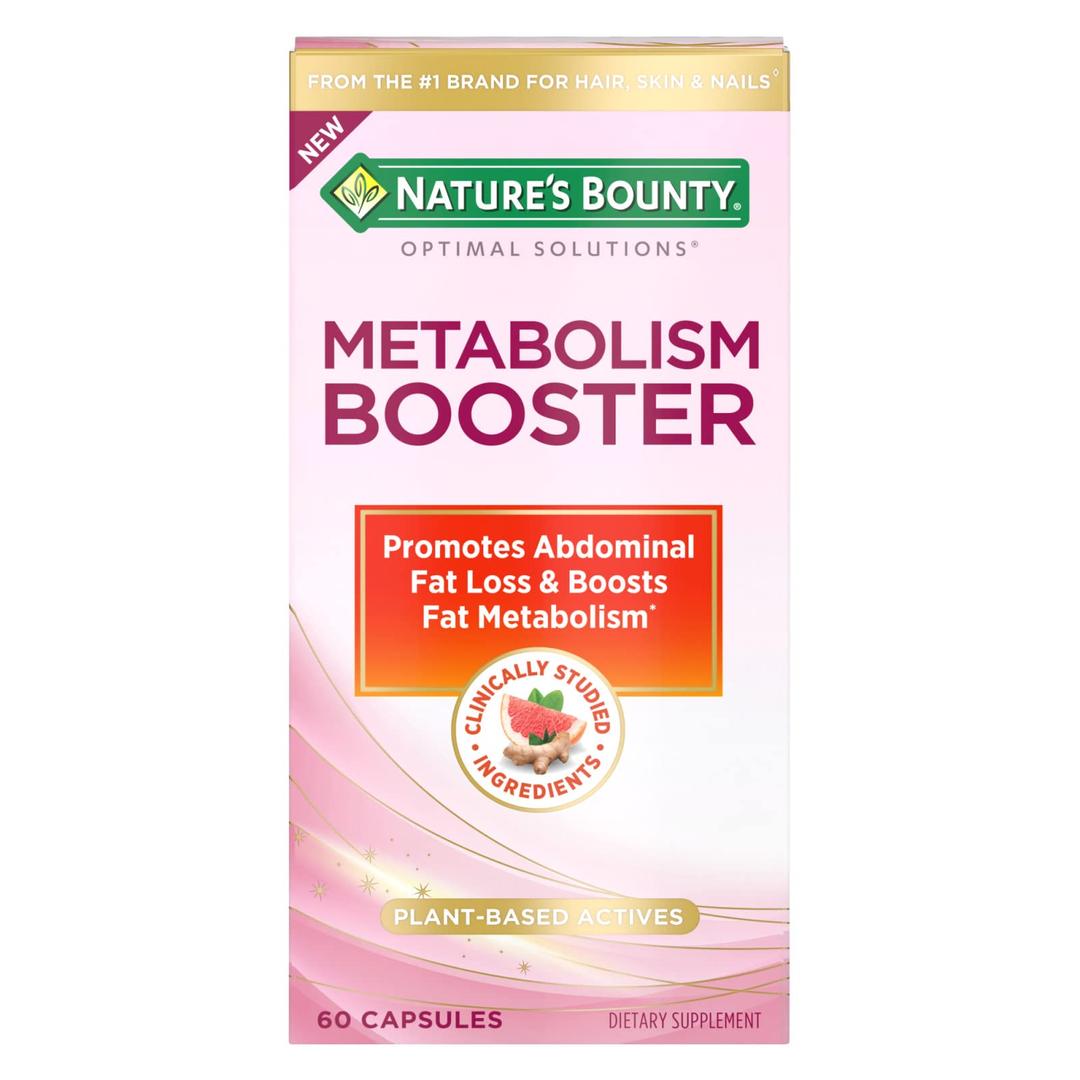 Nature's Bounty Optimal Solutions Metabolism Booster Supplement, Boosts Fat Metabolism, Promotes Abdominal Fat Loss, with Citrus Extracts and Black Ginger, 60 Capsules