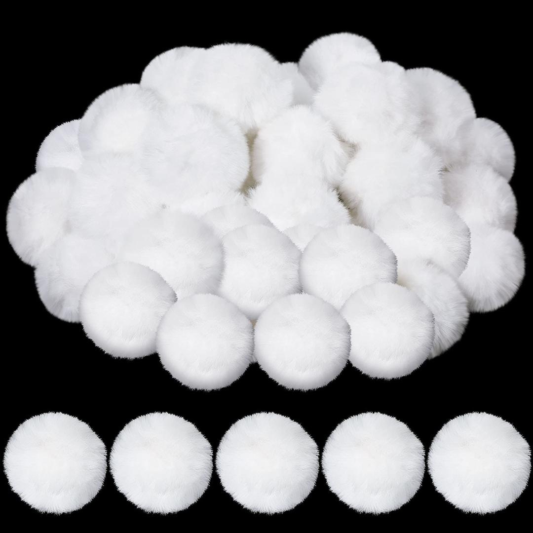 60 Pieces Pom Pom Balls Halloween Faux Fur Pompom Ball Fluffy Ball Plush Ball Halloween Costume Hair Ball for DIY Craft Halloween Christmas Costume Party Decoration, 2 Inch (White)