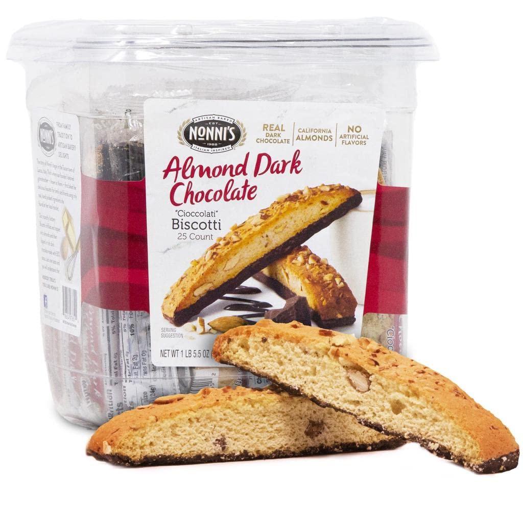 Nonni's Cioccolati Biscotti - Individually Wrapped Italian Almond & Dark Chocolate Cookies - Kosher Coffee Biscotti - 21 oz