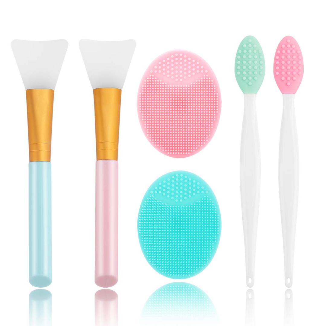 Silicone Face Scrubber, 2pcs Exfoliating Lip Brush, 2pcs Cleansing Brush,2pcs Face Mask Brush Exfoliator Blackhead Skin Care Tool