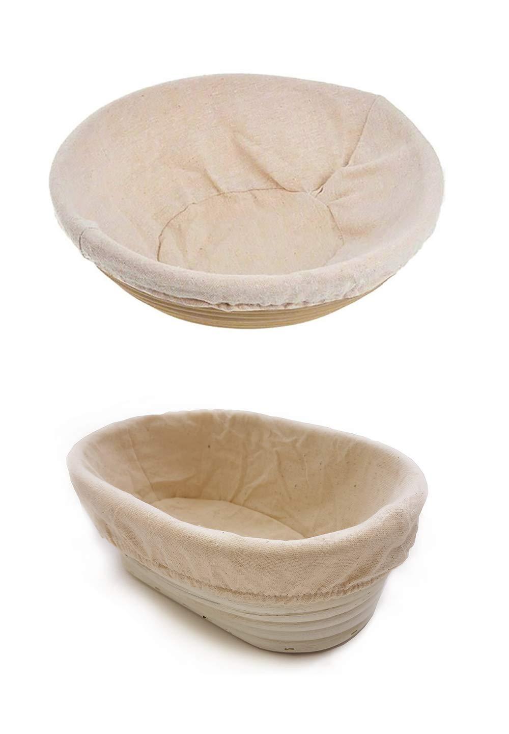 N / A Bread Banneton Proofing Basket Set of 2 - Round 9 Inch & Oval 10 Inch, for Sourdough Bread Making Proofing Rising, Natural Rattan Bowl Container, Includes Linen Liner Cloth