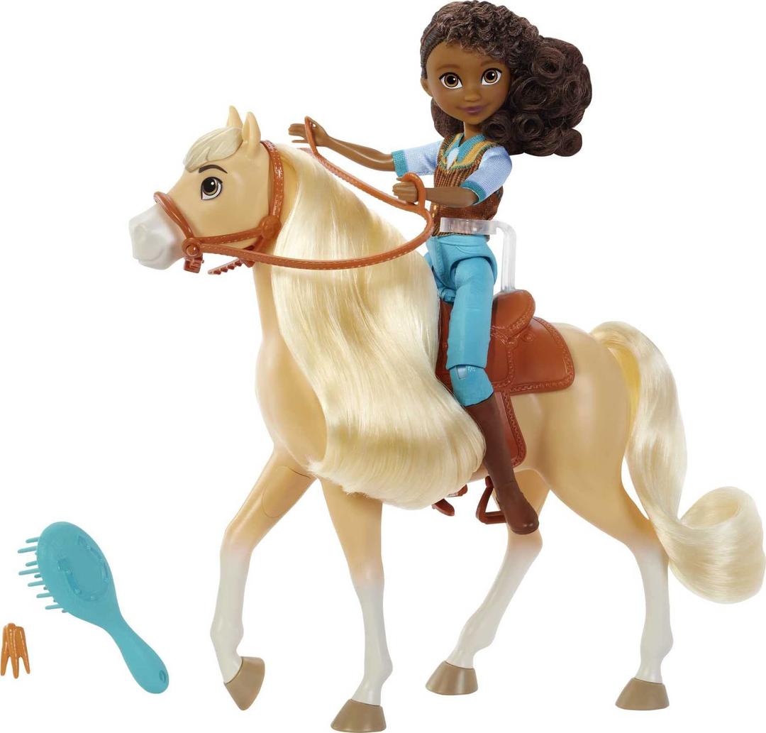 Mattel Spirit Untamed Doll & Toy Horse Set, 7-inch Pru Small Doll with 7 Movable Joints, Chica Linda (8-inch) with Soft Mane & Tail & Accessories