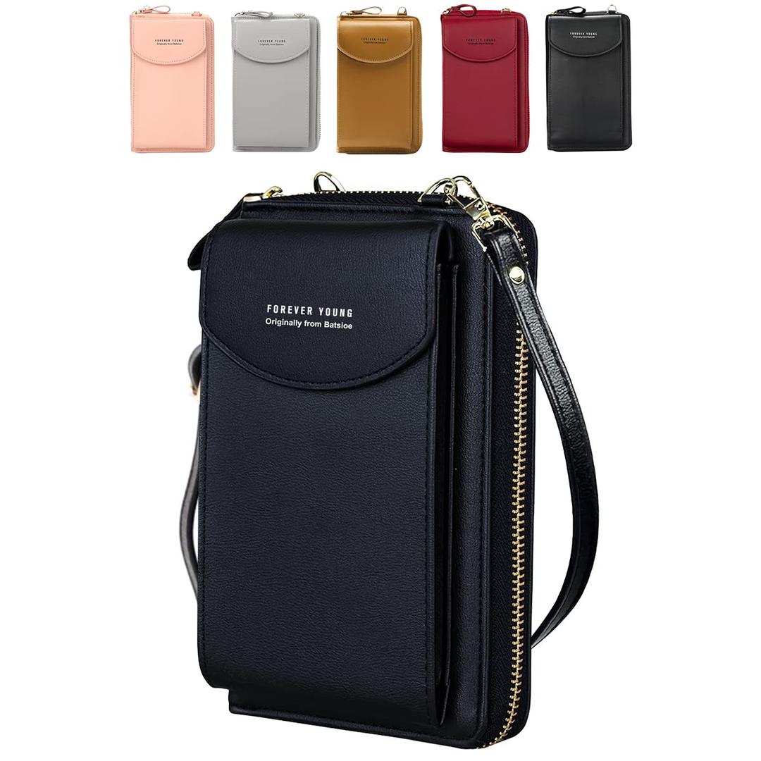 VDSOW Crossbody Phone Bag for Women, Leather Ladies Cross Body Handbags Waterproof Mobile Phone Pouch with Long Strap Zips Card Slots, Small Cellphone Shoulder Bags Coin Purse Wallet Gifts for Girls