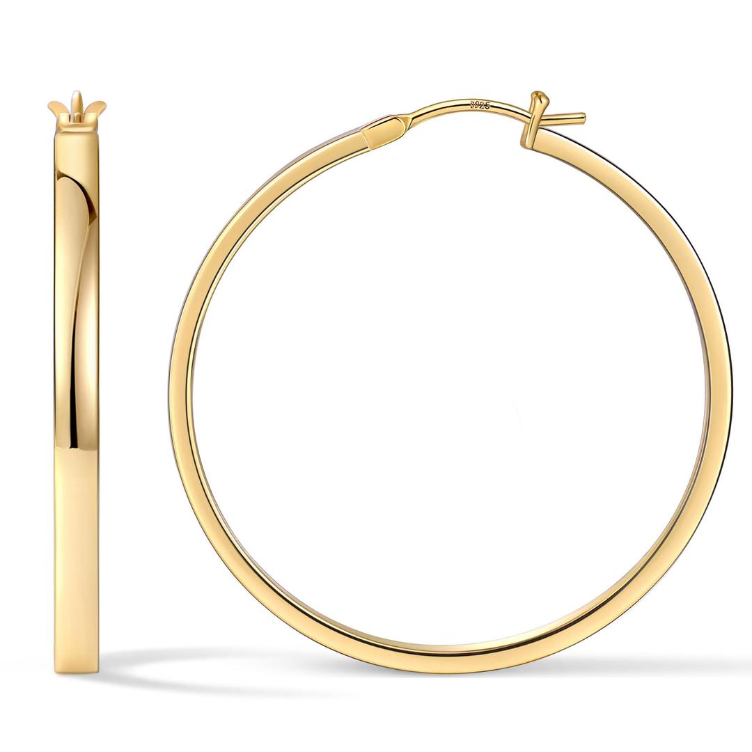 GacimyFlatted Gold Hoop Earrings for Women 14K Real Gold Plated with 925 Sterling Silver Post