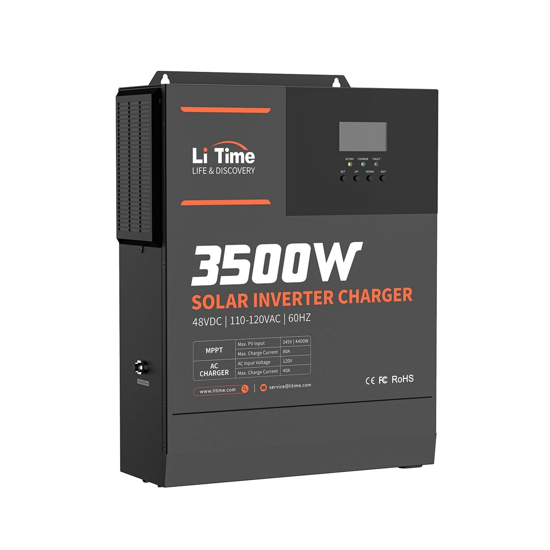 Litime 3500W Pure Sine Wave Solar Inverter Charger, 48V DC to 120V AC All-in-One Solar Inverter, Built in 80A MPPT Charge Controller, for 48V Lead Acid/LiFePO4 Battery, Home Energy Storage, Off-Grid