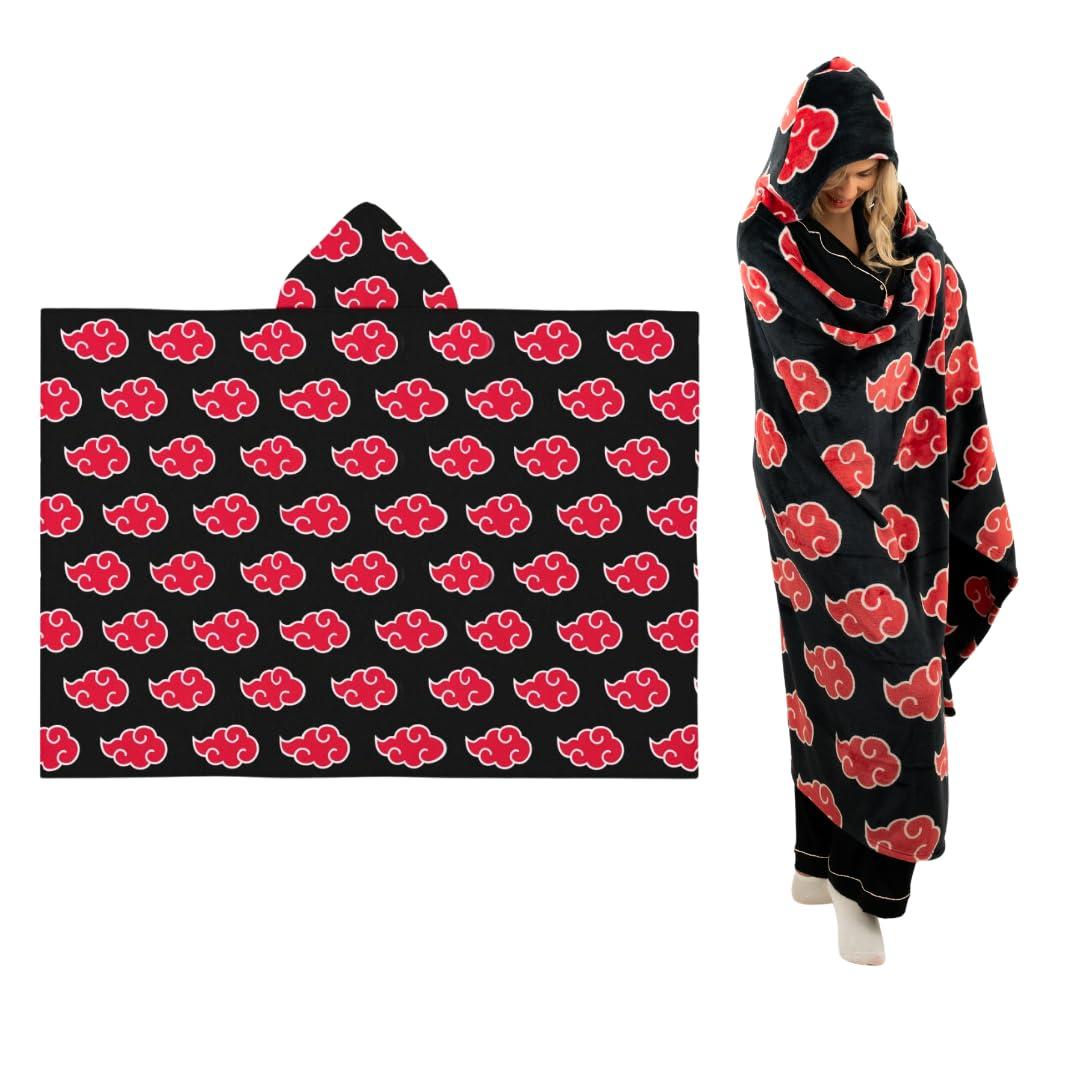 FrancoFranco Naruto Anime Akatsuki Cloud Bedding Super Soft and Cozy Wearable Hooded Throw Blanket, 70 in x 50 in (Official Licensed Product) Collectibles