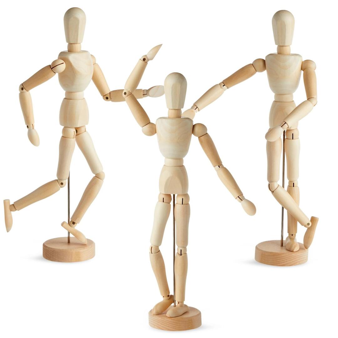 3 Pack Posable Art Figure Model, Flexible Wooden Drawing Mannequin for Artists, Sketching (13 in)