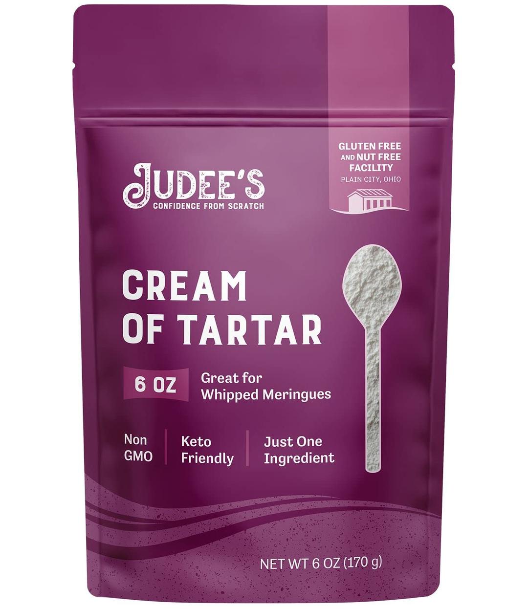 Judee’s Cream of Tartar 6 oz - All Natural, Keto-Friendly, Gluten-Free and Nut-Free - Use for Baking as a Stabilizer, Cleaning and Crafting - Made in USA