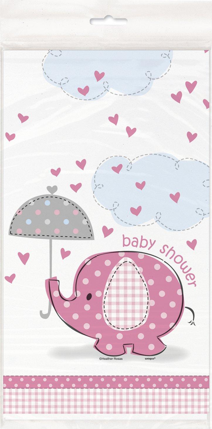 Unique Party 41653 - Plastic Pink Elephant Baby Shower Tablecloth, 7ft x 4.5ft